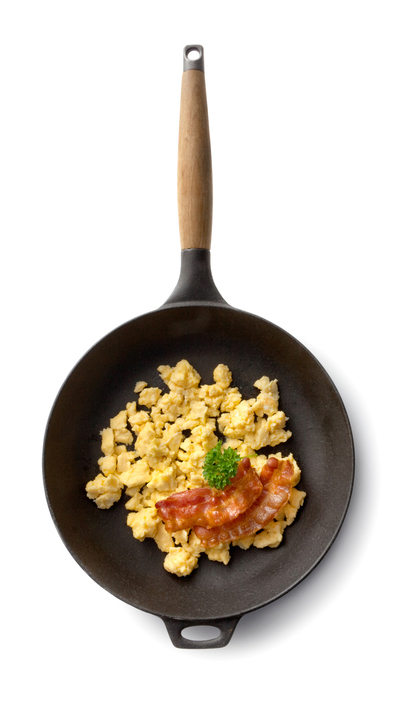 Eggs and bacon in a skillet