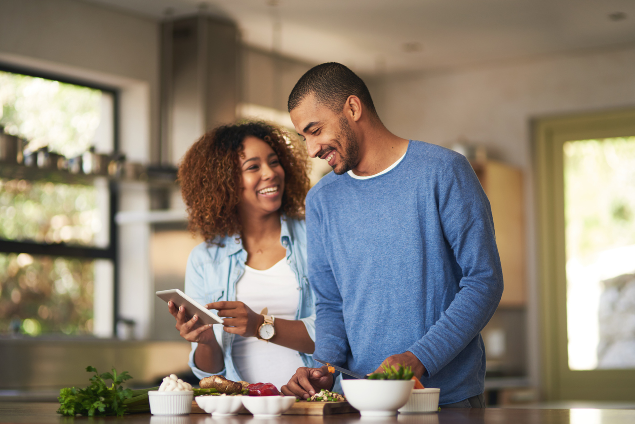 young couple eating healthy together