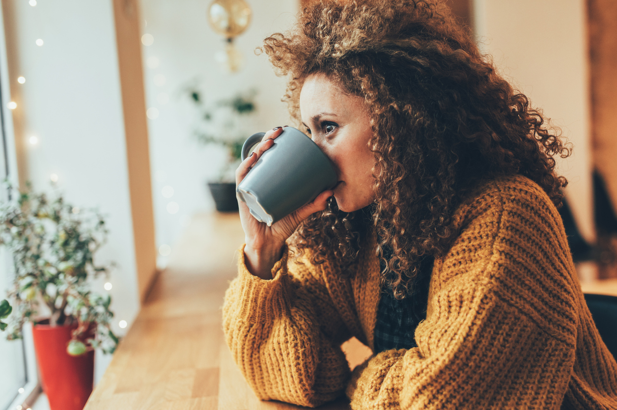 woman drinking coffee