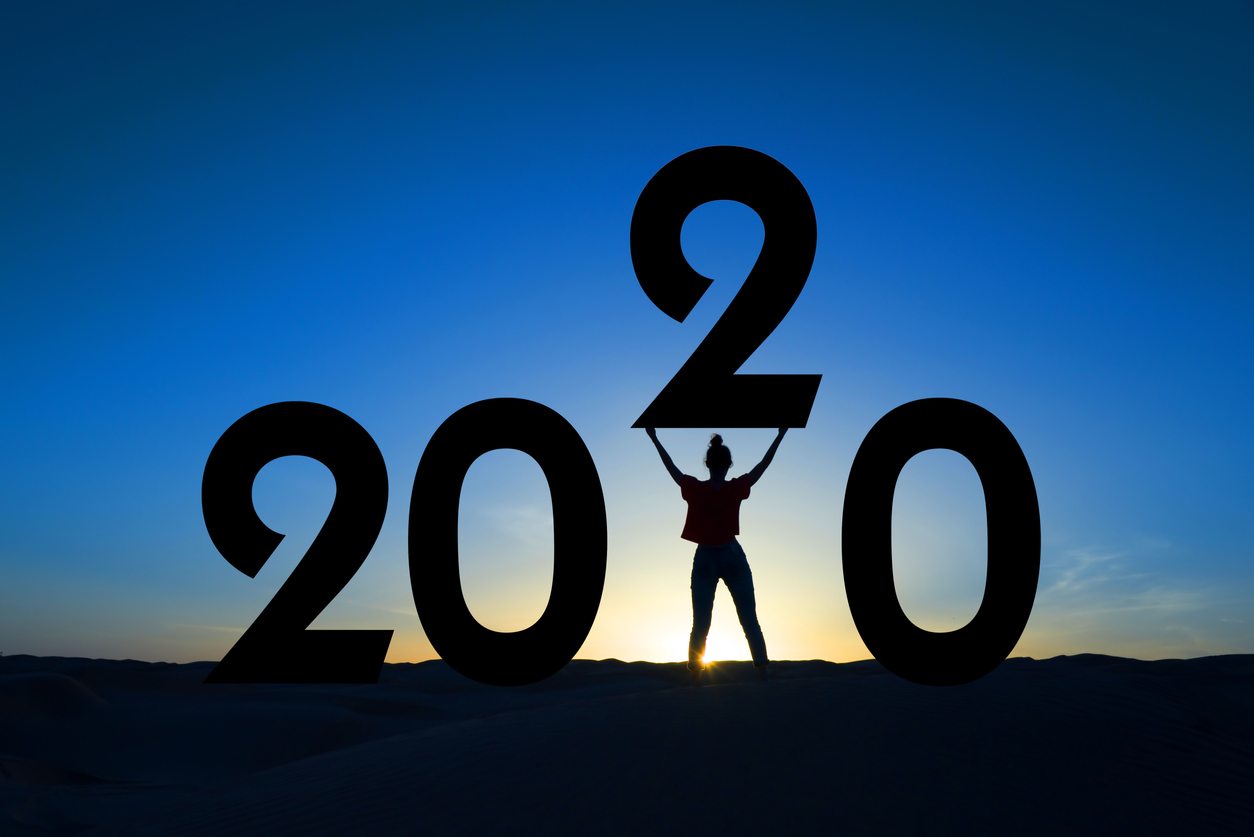 2020, silhouette of a woman standing in the sunrise, women empowerment, new year, new you!