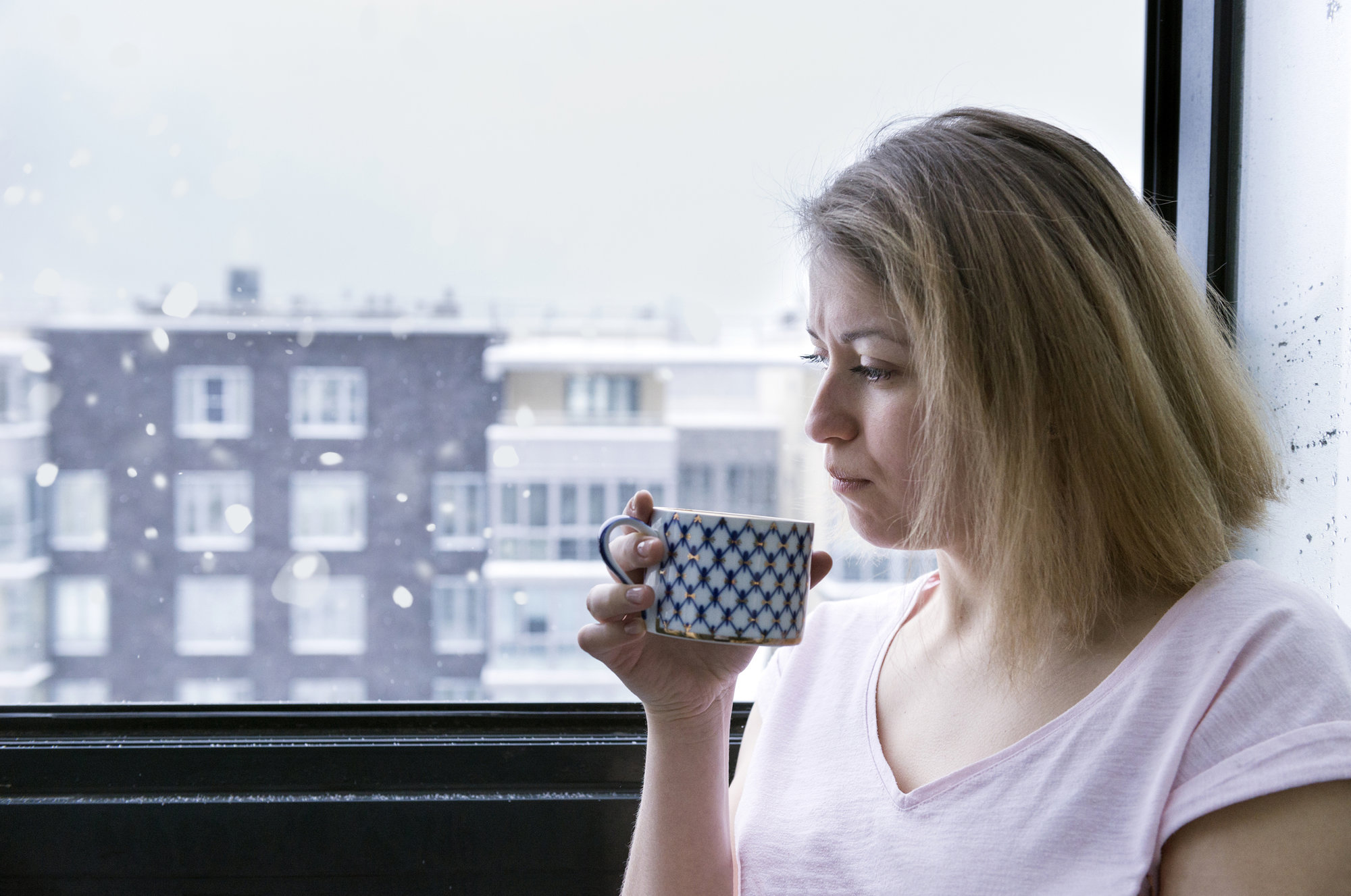 Woman enjoying snow day recipes