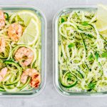 Shrimp and zucchini noodles in food prep containers
